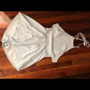 Open back light blue romper